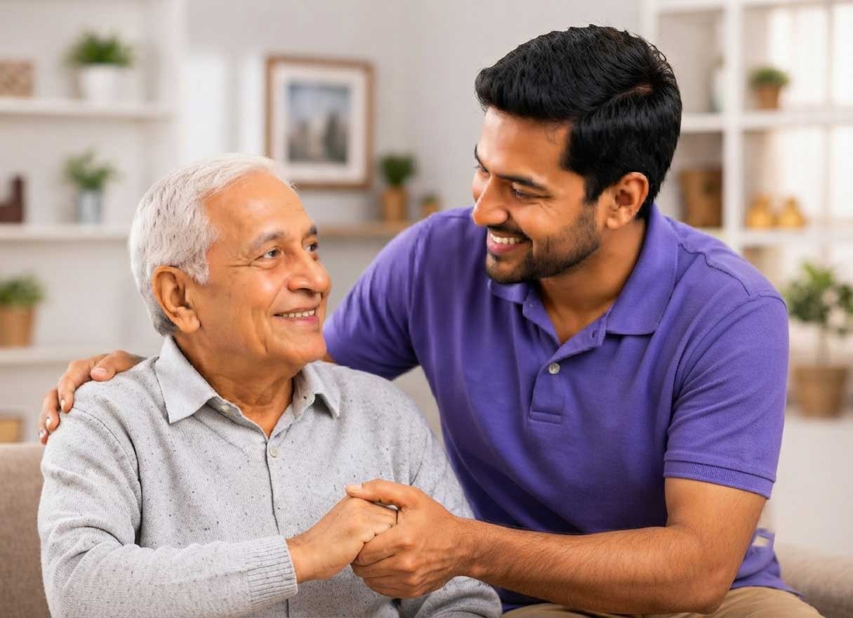 Caregiver assisting elderly person